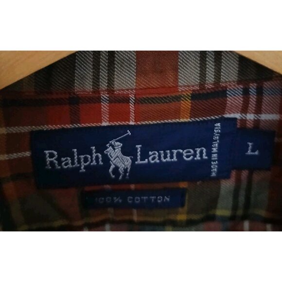 Ralph Lauren Cotton Button Down Shirt Size Large Red Green Plaid Holiday Work - Picture 5 of 8